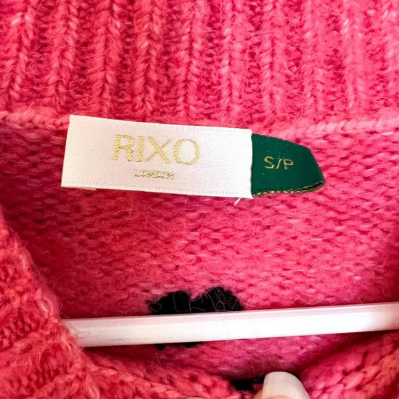 Rixo Ariana Pink Heart Print Balloon Sleeve Knit Pullover Designer Sweater Small - Picture 4 of 7